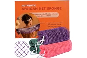 HAITOO African Net Sponge Authentic, 3 Pieces African Exfoliating Net Sponge Body Back Scrubber Exfoliating Washcloth for Shower Bath for All Types Skin (Purple+Pink+Olive Green, 3 Pcs)