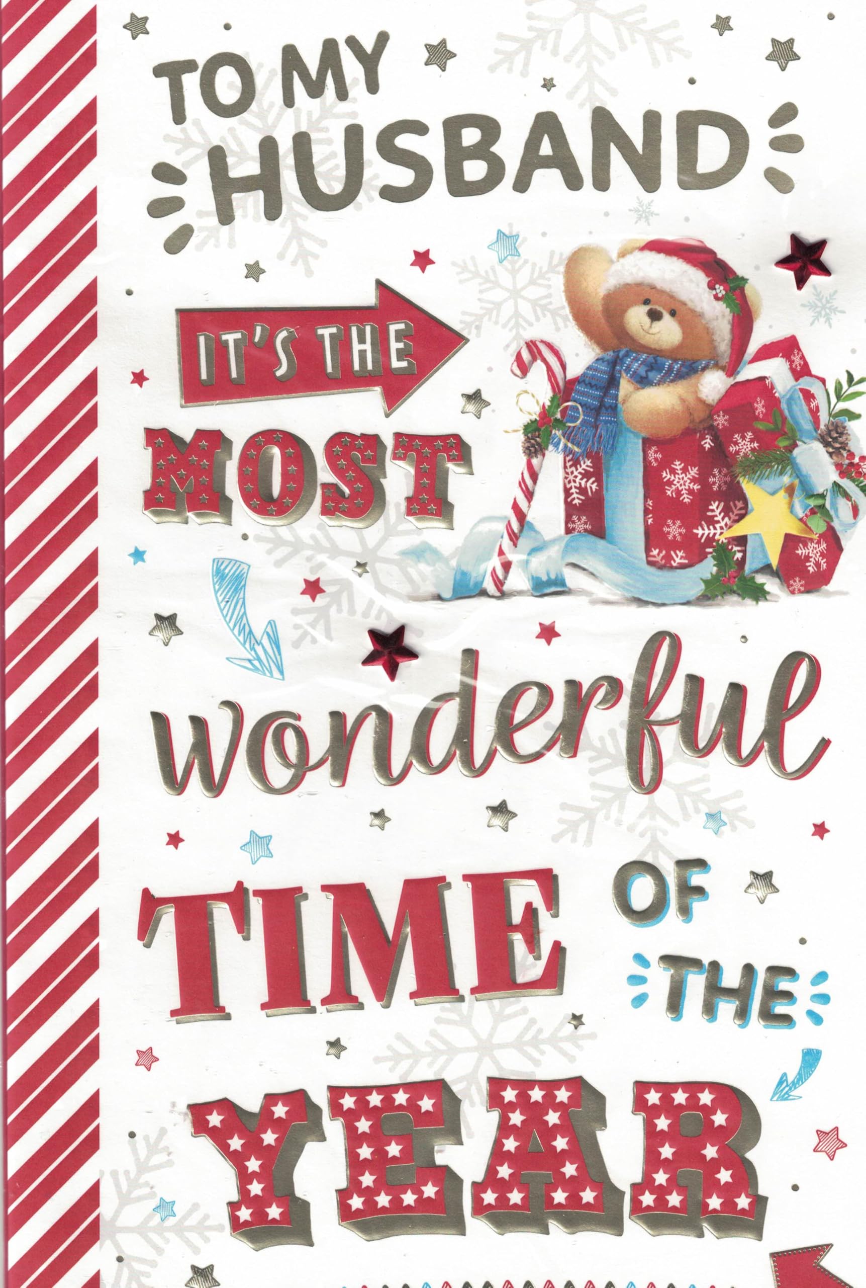 Large Luxury Christmas Card for Husband – Special Cute Bear Design with Glitter & 8 Page Insert – Xmas Greeting Card with Verse – To My Very Special Husband