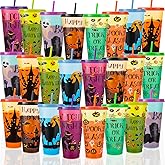 VoziSpace Halloween Decorations Color Changing Reusable Cups with Lids and Straws - 24 Pack 24 oz Plastic Tumblers Bulk with Lids and Straws - Reusable for Party Cups