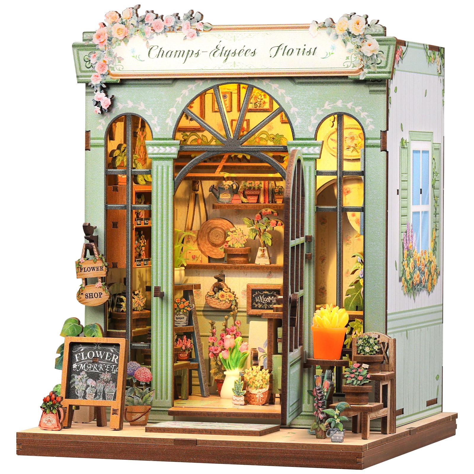 Photo 1 of **DAMAGED PACKAGE**CUTEBEE Book Nook Kit - DIY Miniature House Dollhouse Kit for Adults and Teens, Booknook Tiny House Bookshelf Decor 3D Wooden Puzzle, Gifts for Family, Friends (Champs-Élysées Florist)