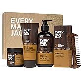 Every Man Jack Beard Essentials Gift Set for Men – Complete Routine with 5 Full-Size Essentials – Sandalwood Scent - Beard & Face Wash, Lotion, Oil, Butter & Comb