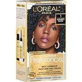 L'Oreal Paris Superior Preference Luminous Fade-Defying Permanent Hair Color, Hair Dye For Up to 9 Weeks of Radiance, Ultimate Black 1, 1 Hair Dye Kit