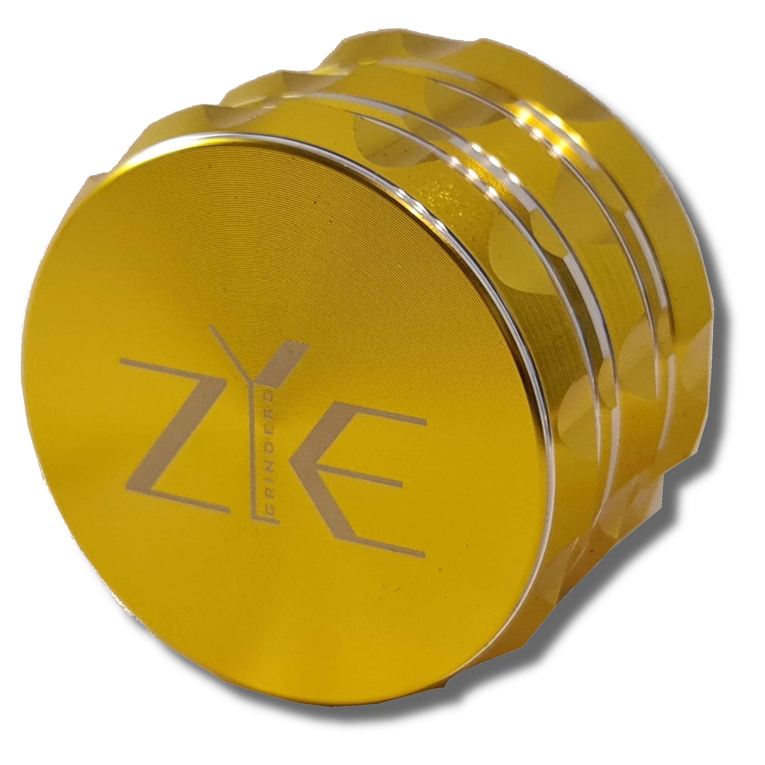 ZYE Herb Grinder – Quality Aluminium w/Ultra Sharp Teeth – Large 2.5" 4 Piece w/Twist & Lock Storage Layer – No Flaking and Non-Stick - Gold