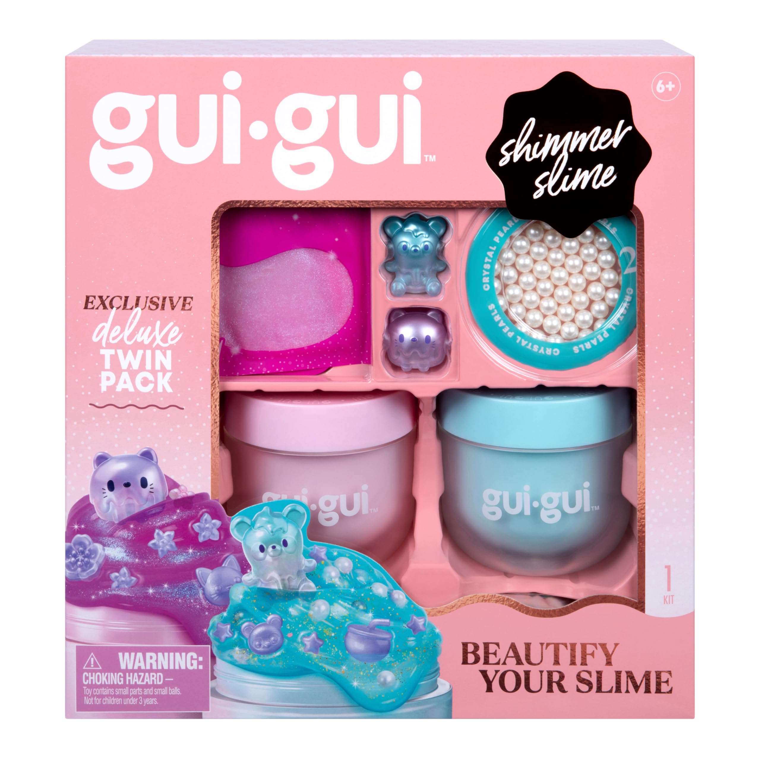 Gui Gui Slime Kit - Scented Shimmer Deluxe Duo Pack with 2 Iridescent Slimes, 5 Step DIY Process to Customize Your Ultimate Slime Glow-Up, Resealable and Reusable Container, ASMR Experience