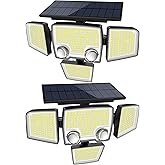Tuffenough Solar Outdoor Lights with Motion Sensor - 2500LM Bright 4 Heads LED Security Flood Light with 2 Sensors - 3 Modes Solar Powered Detected Wall Lamp Fixtures Waterproof for Outside Yard