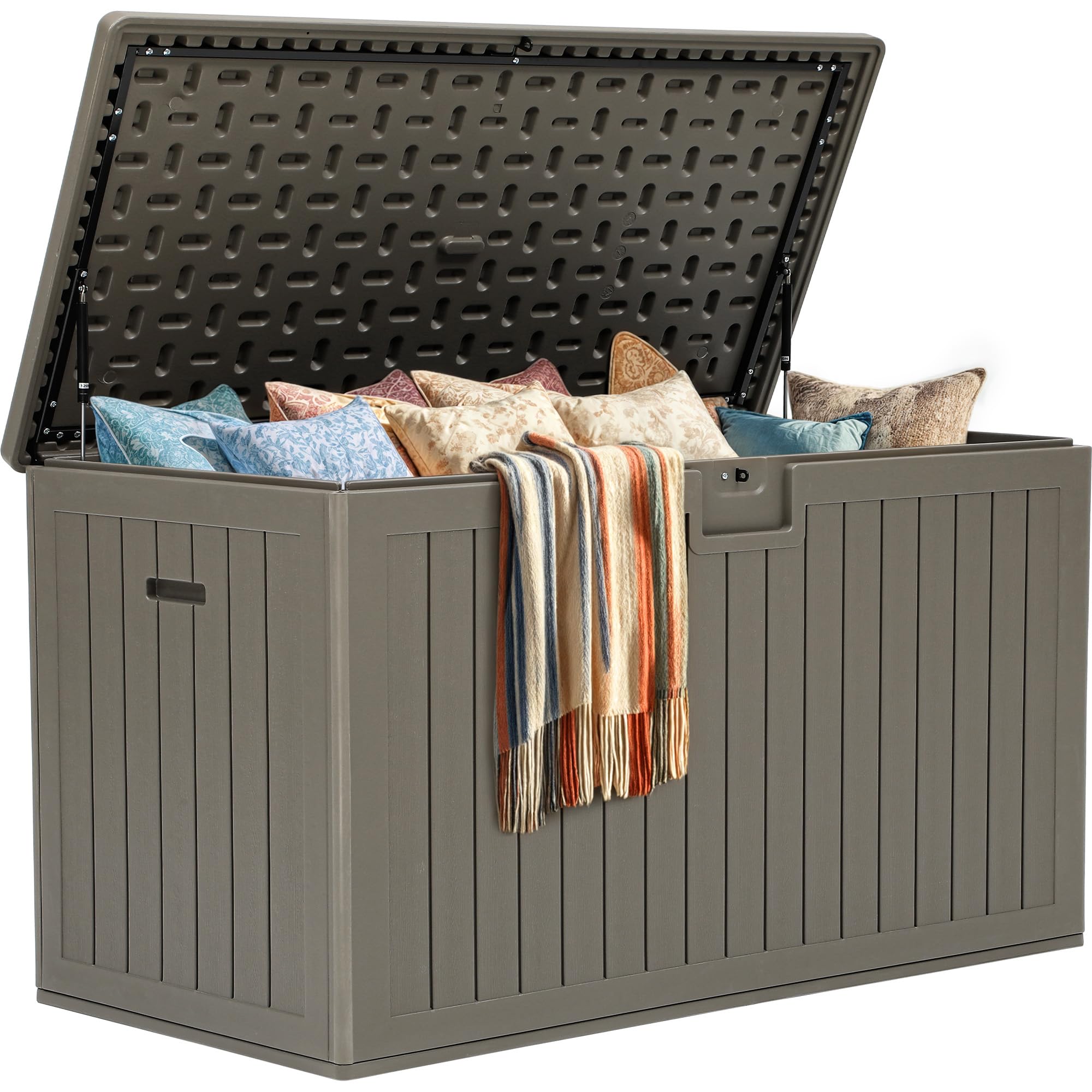 Photo 1 of ** VERY USED / MISSINGF PARTS / SIMILAR **
YITAHOME 200 Gallon Extra Large Deck Box, Double-Wall Resin Outdoor Storage Box with Flexible Divider for Patio Cushions Pool Supplies Garden Tools, 990 lbs Load Capacity, Lockable (Light Brown)