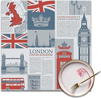 Amazon Co Jp ロンドンイギリステーマランドマークとフラグ 食事マット プレースマット お手入れ簡単 レストラン用 滑り止め 防汚 繰り返し使える 食事セット 引越し祝い 4枚セット ホーム キッチン