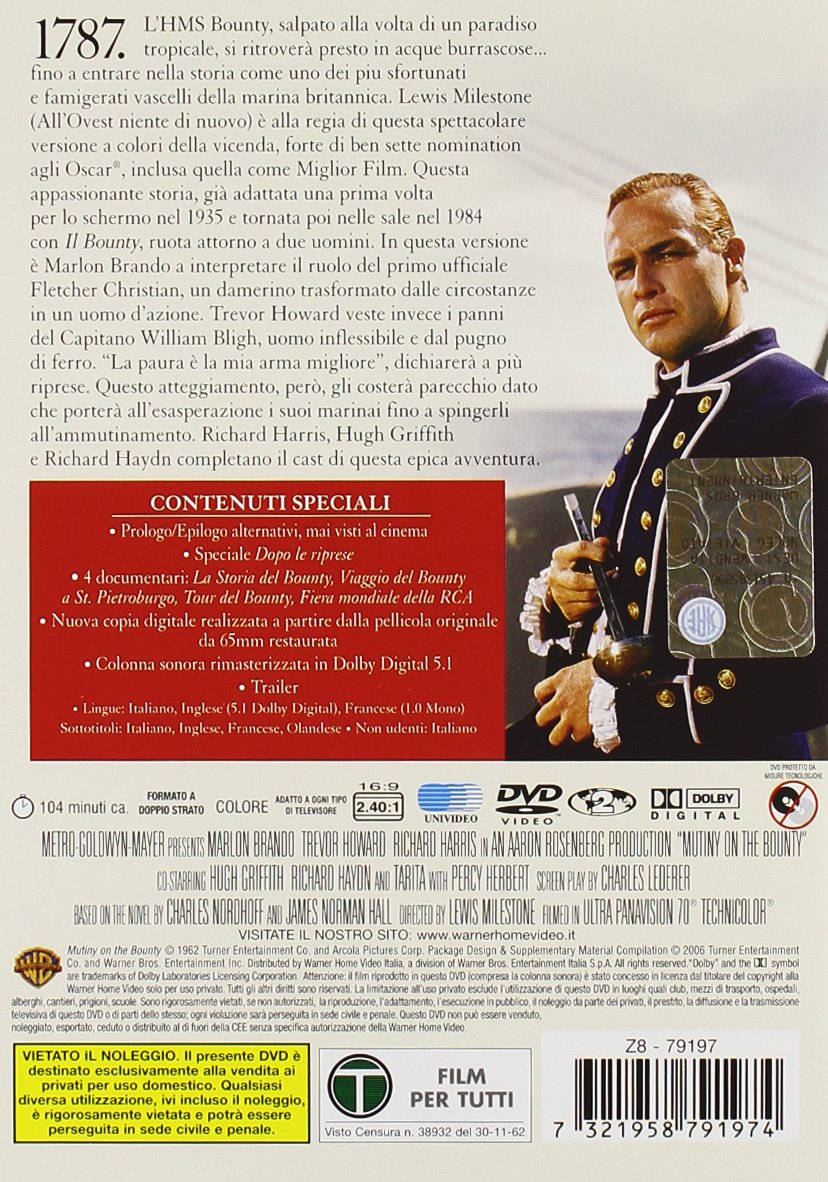 Amazon Com Gli Ammutinati Del Bounty Se 2 Dvd Jocelyne Brando Trevor Howard Lewis Milestone Movies Tv