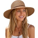 FURTALK Womens Wide Brim Sun Hat with Wind Lanyard UPF Summer Straw Sun Hats for Women