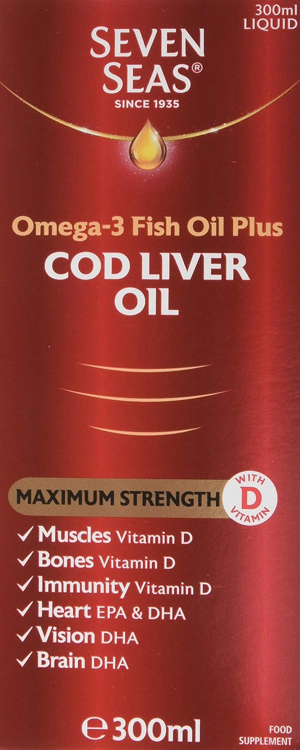Seven Seas Omega 3 Fish Oil Plus Cod Liver Oil, Maximum Strength Liquid, 150 ml, Omega-3, EPA & DHA + Cod Liver Oil Tablets