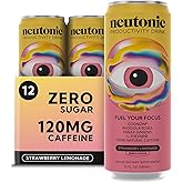Neutonic Nootropic Productivity Energy Drink | Strawberry Lemonade 12 Cans | 120mg Natural Caffeine, Zero Sugar | Support Memory, Mental Clarity, Cognitive Function | Boost Focus, Energy, Brain Health