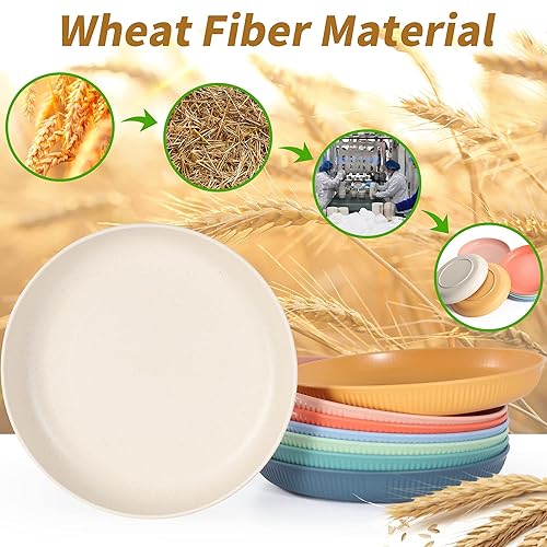 becutlery PACK Inches Lightweight Wheat Straw Plates,Wheat Straw Fiber  Lightweight Unbreakable Dinner Plat