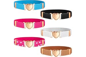 Geyoga 6 Pieces Girls Elastic Stretch Belts Kids Waist Belt Adjustable Uniform Belt for Teen Kids Girls Dresses Heart Belt