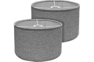 FFKJDM Drum Lamp Shades for Table Lamps 12"x12"x8" Linen Lampshade Set of 2 Easy Assembly Lamp Shade with E27 to E26/E14 Adapters for Floor Lamps Bedside Lamps, Gray (1.65" Spider)