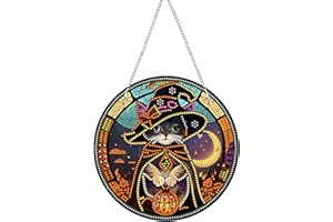 RYMILIE RIMILIE Diamond Art Painting Pendant Kits 5D Diamond Art Painting Art Hanging Kit Cat DIY Diamond Crystal Window Pendant Kit for Adults Gift Wall Home Decoratio