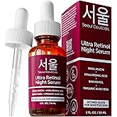 SeoulCeuticals 1% Korean Retinol Night Serum for Face - 97.5% Snail Mucin + Hyaluronic Acid + Bakuchiol, Cruelty Free K Beauty for Sensitive Skin 1oz