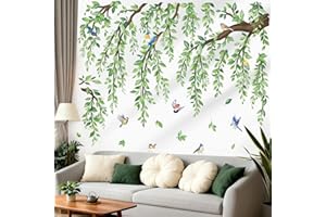 wondever Large Green Tree Branch Wall Stickers Hanging Vine Leaf Peel and Stick Wall Art Decals for Living Room Bedroom Sofa 