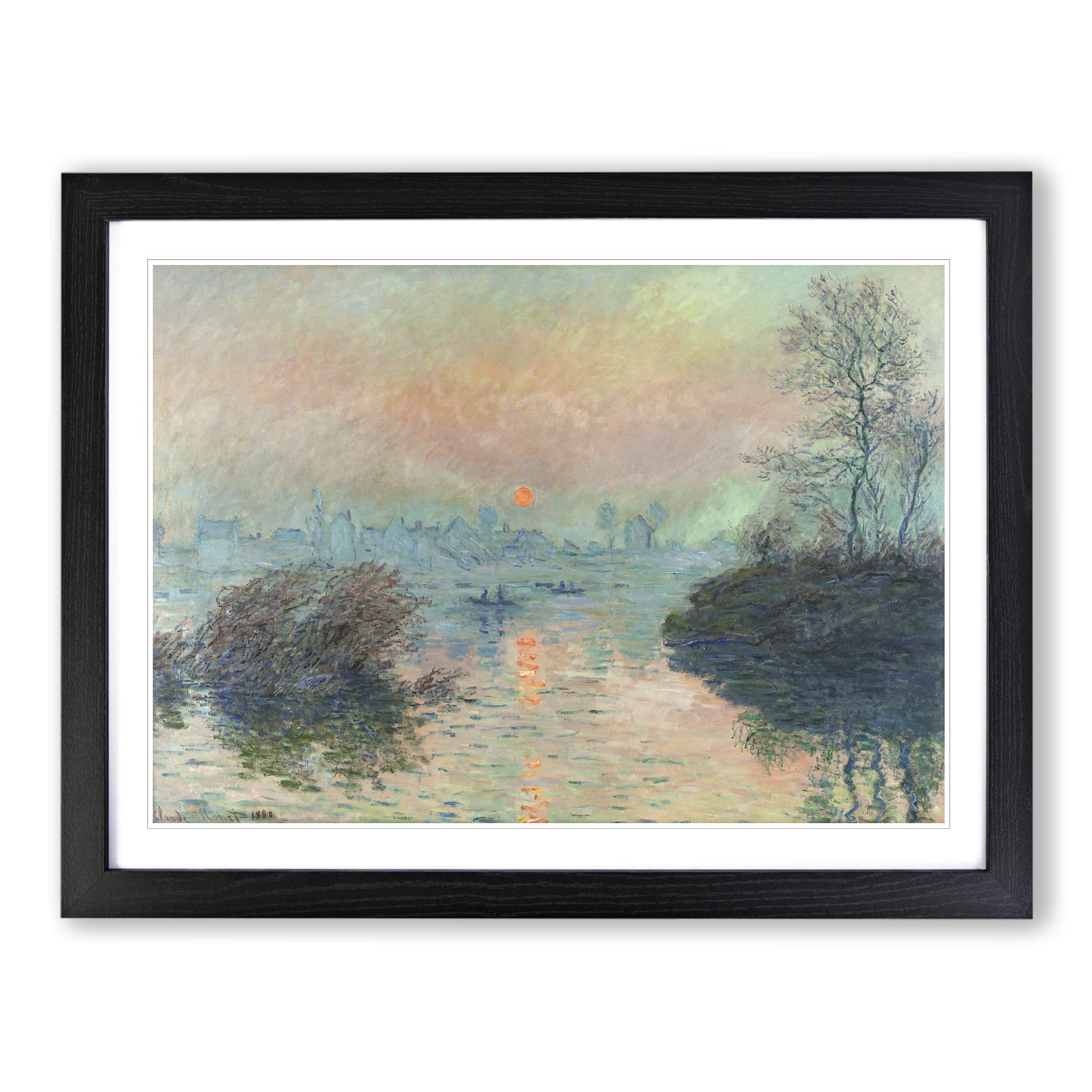 Sun Setting On The Seine By Claude Monet Classic Painting Framed Wall Art Print, Ready to Hang Picture for Living Room Bedroom Home Office Décor, Black A3 (46 x 34 cm)