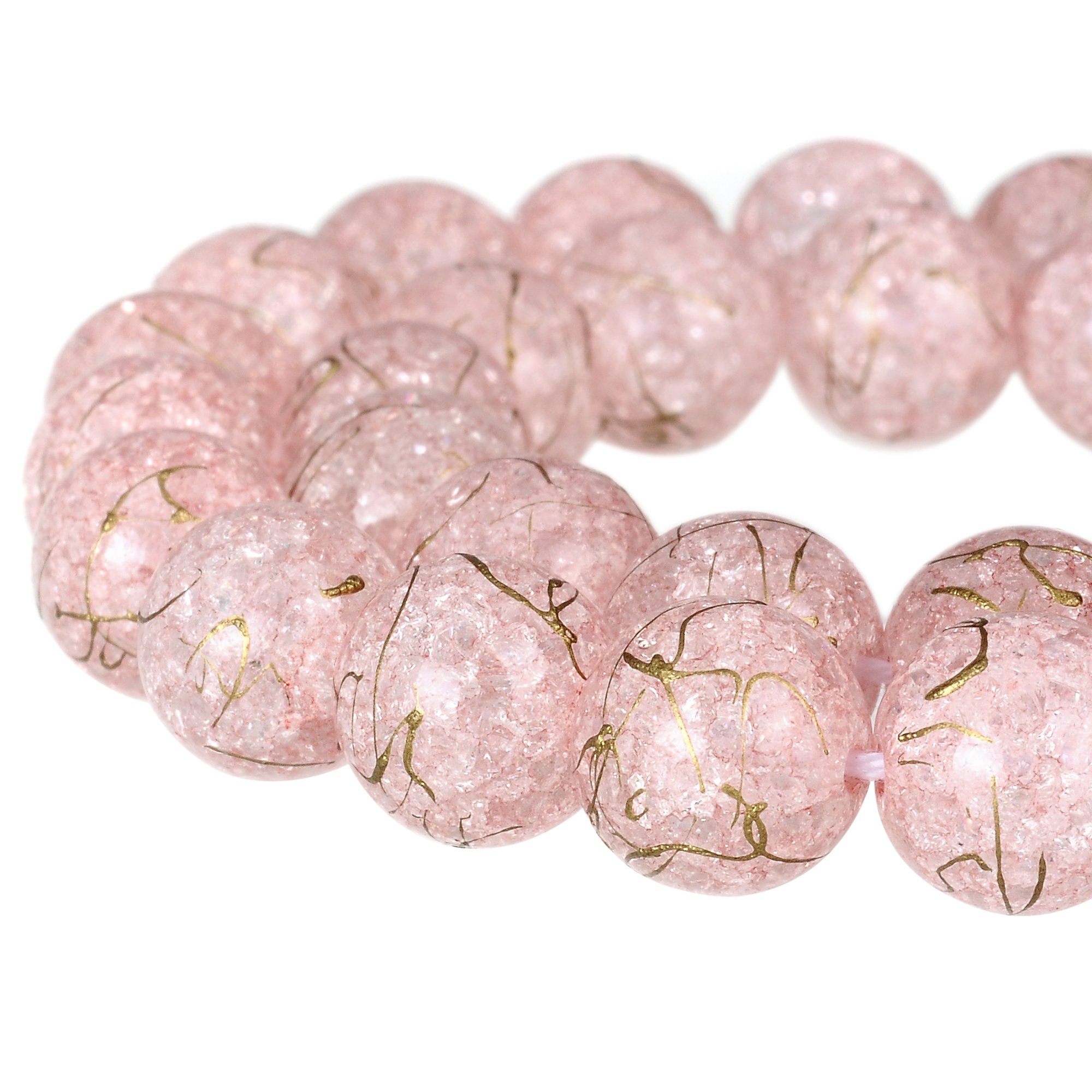 RUBYCA Round Crackle Druk Czech Crystal Pressed Glass Beads for Jewellery Making 6mm Strand (Pink)