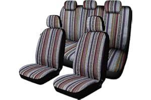 AKAUTO Baja Saddle Blanket Car Seat Covers Full Set, Washable and Breathable Automotive Vehicle Seat Cover, Universal Colorful Striped Woven Interior Cover for Sedan, SUV, Truck, Airbag Compatible