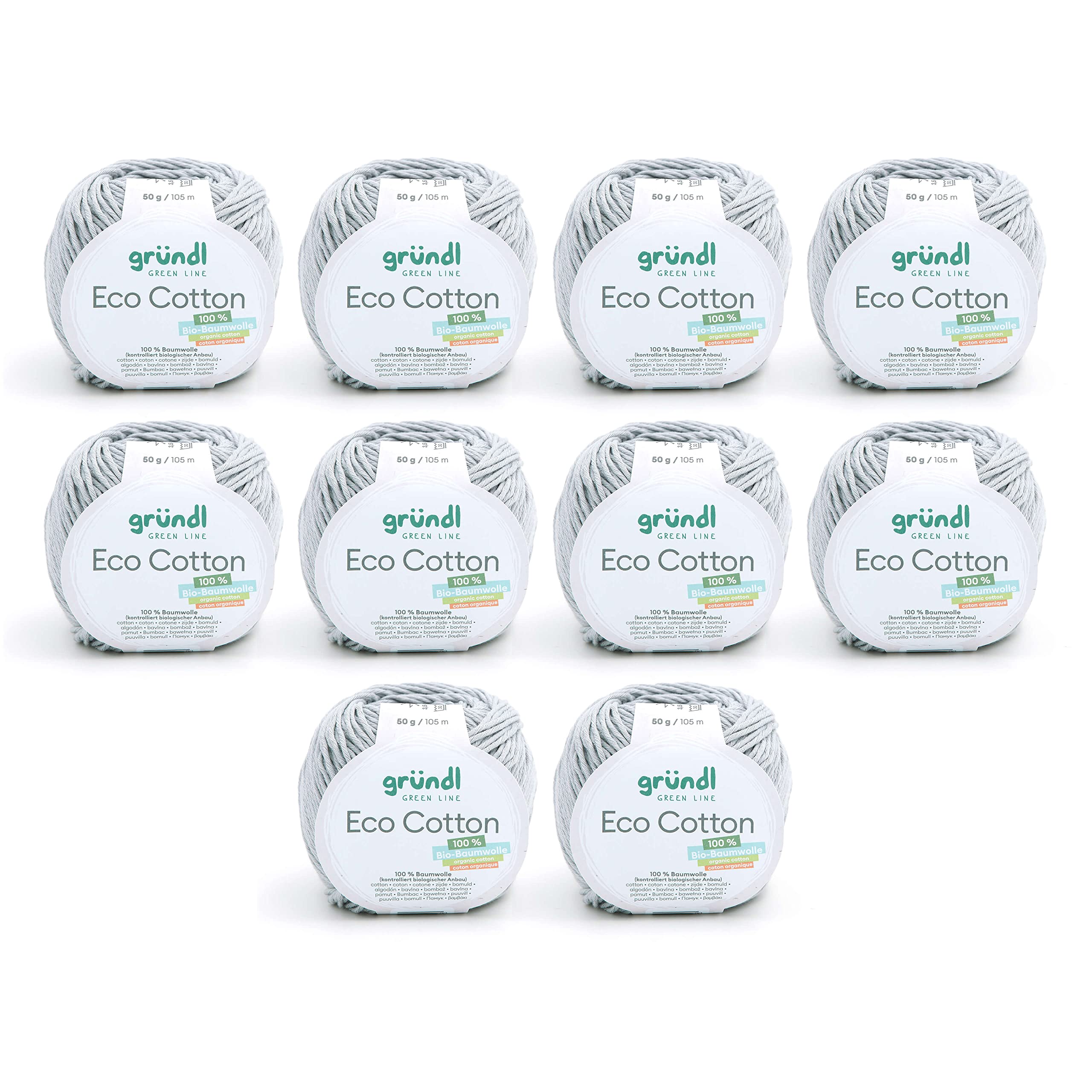 Gründl Eco Cotton Wool - Wool for Crochet - Wool for Knitting - Crochet Yarn - Soft and Skin Friendly - 100% Organic Cotton - 10 Balls 50 g / 105 m - Needle Size 3.5-4.5 - Pastel Grey — image 1