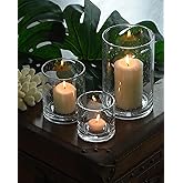 ARIAMOTION Hurricane Glass Candle Holders Set, Pillar Votive,Clear Seeded Bubbles Cylinder Vase,Modern Rustic Table Centerpieces Bulk, 3 Sizes 8 Inch 5 Inch 3.5 Inch Height