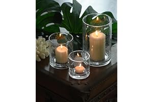 ARIAMOTION Hurricane Glass Candle Holders Set, Pillar Votive,Clear Seeded Bubbles Cylinder Vase,Modern Rustic Table Centerpieces Bulk, 3 Sizes 8 Inch 5 Inch 3.5 Inch Height