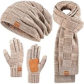 Mens Hat Gloves Scarf Set Winter, Slouchy Beanie 3 in 1 Warm Set, for Men, Mens Stocking Stuffers