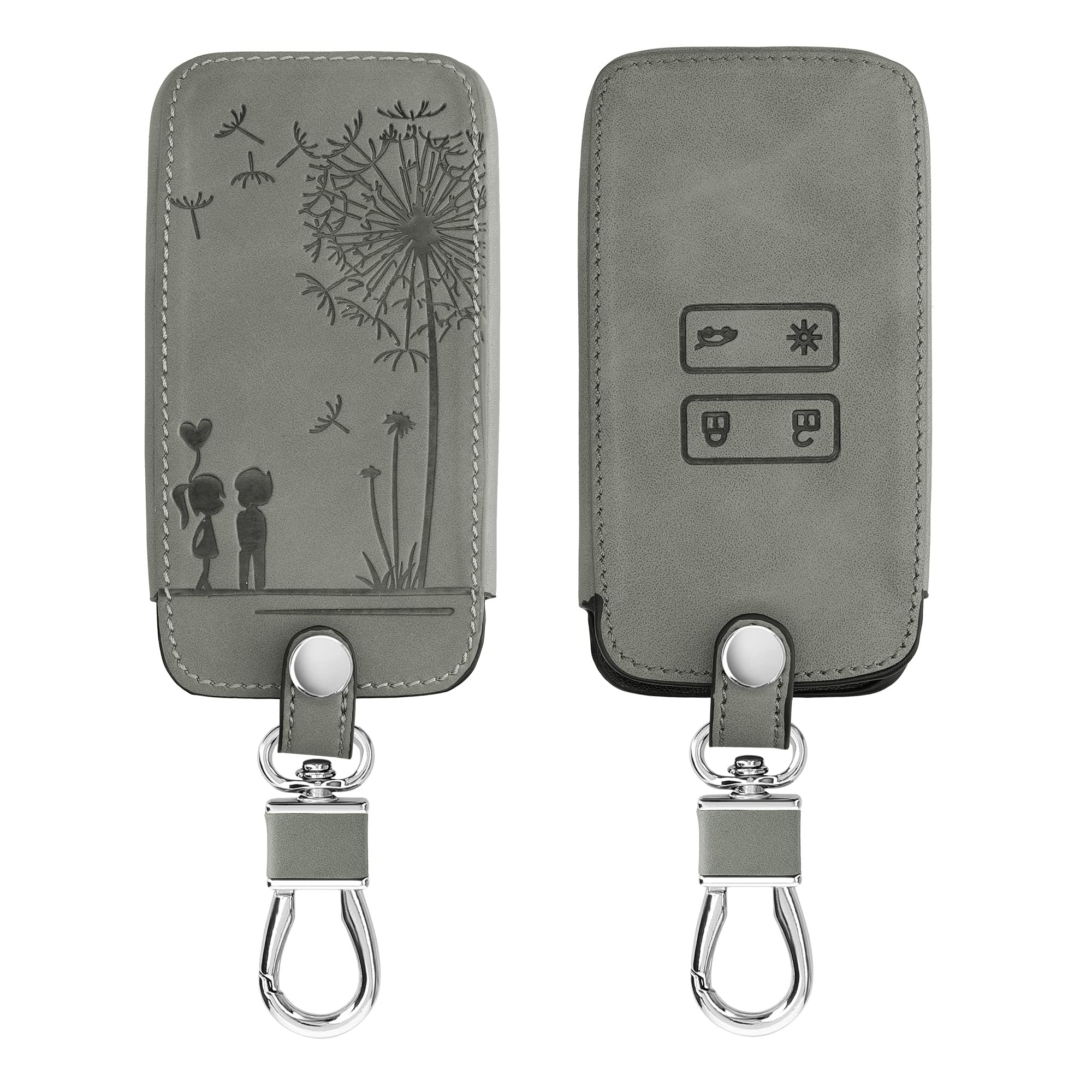 kwmobile Car Key Cover Compatible with Renault 4 Button Car Key Smart Key (only Keyless Go) - Synthetic Nubuck Leather Fob Cover - Dandelion Love Grey โ image 1