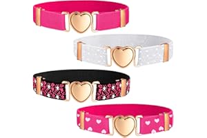 Geyoga 4 Pieces Kids Elastic Stretch Belts Heart Belt for Girls Waist Belt