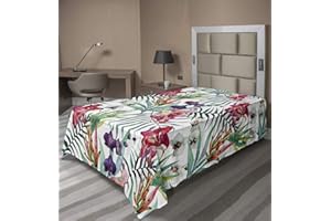 Ambesonne Floral Flat Sheet, Watercolored Tropical Exotic Foliage Vibrant Color Palette Hawaiian Summer Season, Soft Comfortable Top Sheet Decorative Bedding 1 Piece, Twin Size, Magenta Multicolor