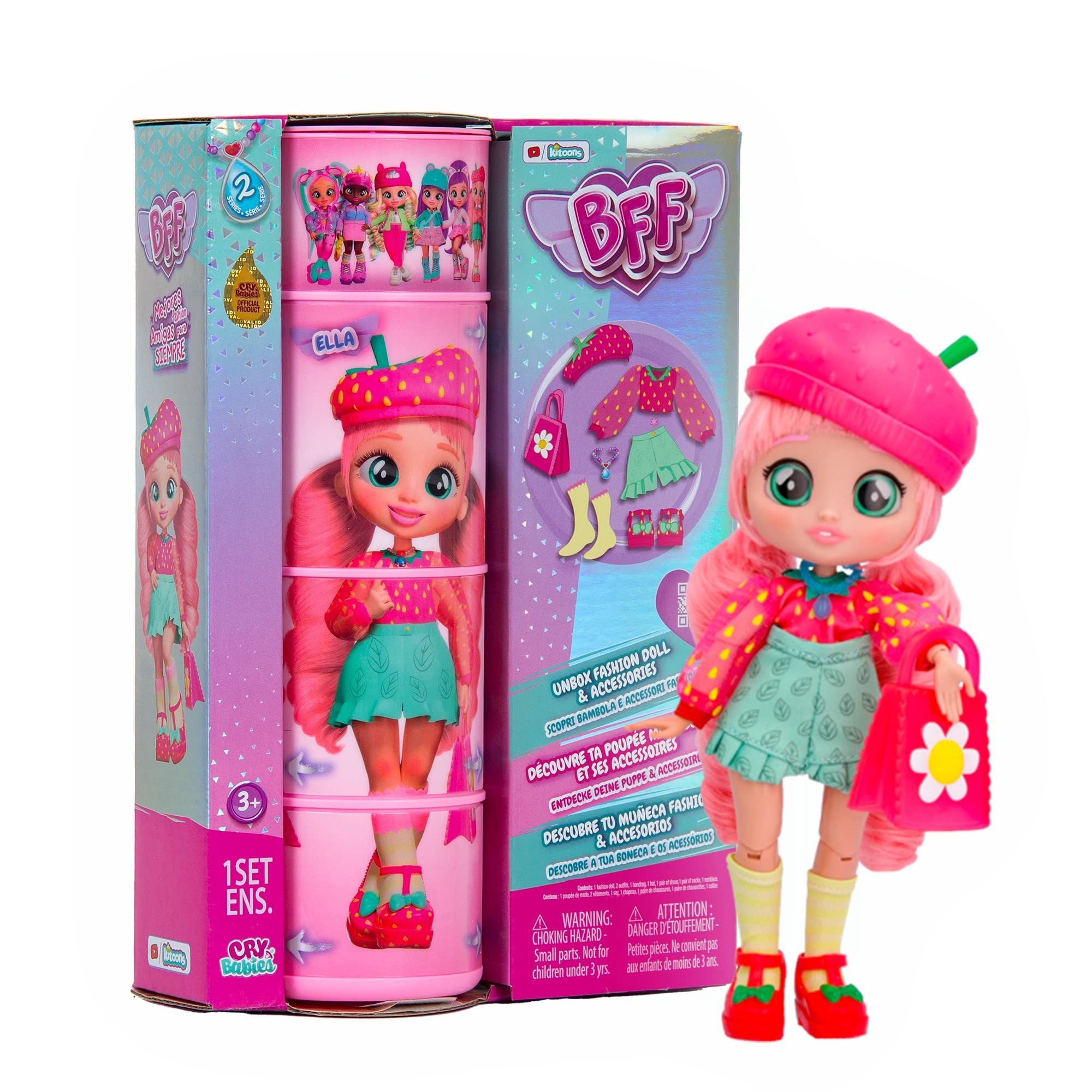 BFF by Cry Babies S2 Ella Collectible fashion Doll with long Hair, fabric Clothes & 9 Accessories - Toy Gift for Girls and Boys +5 Years