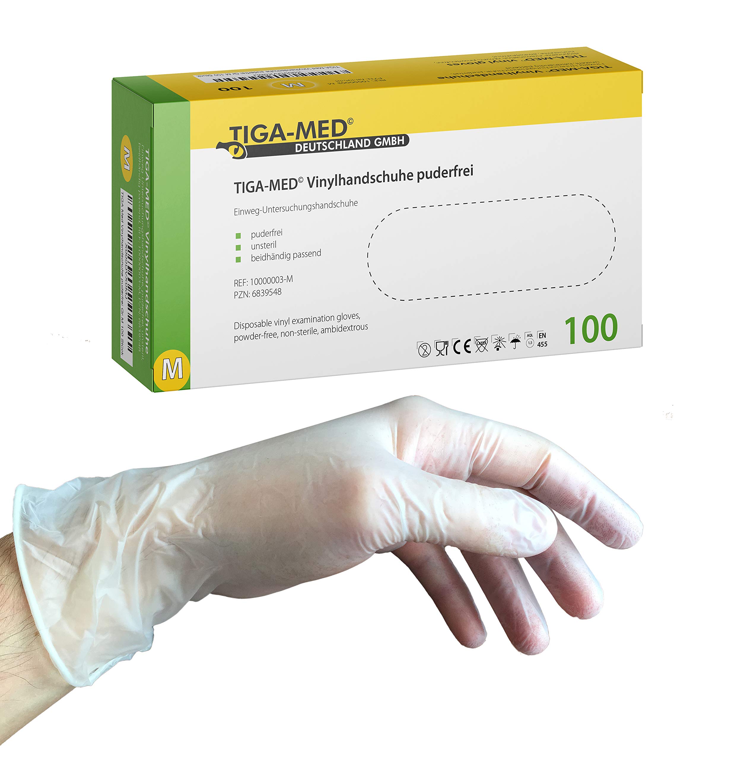 Tiga Med Powder-Free Vinyl Disposable Gloves Size M Pack of 100