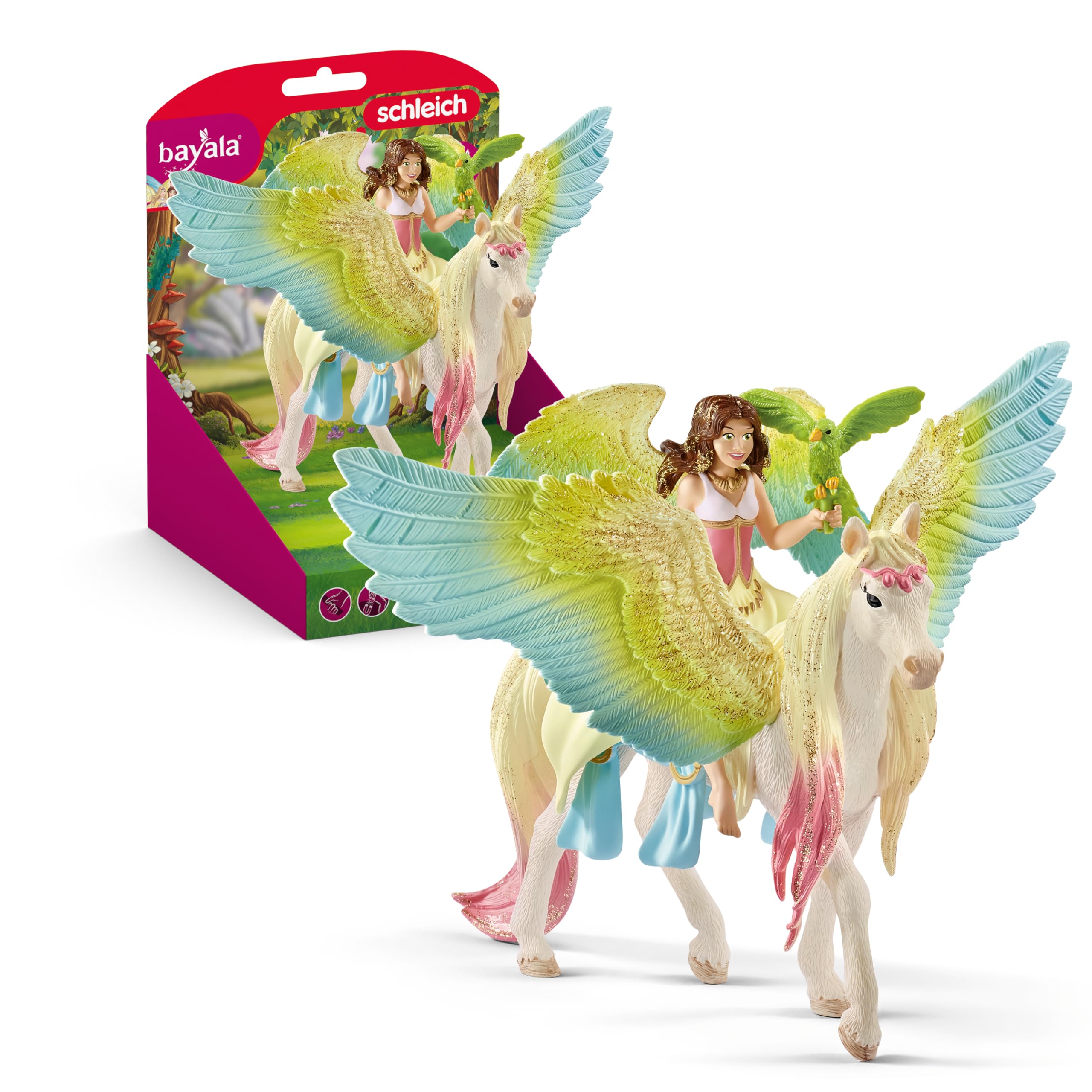 SCHLEICH Bayala - 3 PC Surah and Pegasus Fairy Toy Set - Poseable Fairy Figurine, Unicorn Figure with Magnetic Saddle - Fantasy Playsets for Girls and Boys - Imaginative Play for Kids Ages 5+ | 70566