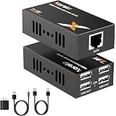 164ft/50m USB Extender Over Ethernet Cat6/7, 4-Port USB2.0 Extender Kit | 4-Ports USB over CAT6/CAT7, PoC (Power Over Cable), Plug and Play, 480Mbps, Built-in ESD Protection, Wide Compatibility