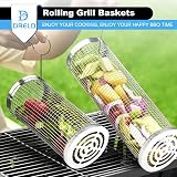 DRELD Stainless Steel Rolling Grill Basket Set w/ Forks for Veggies Meat Fish view 7