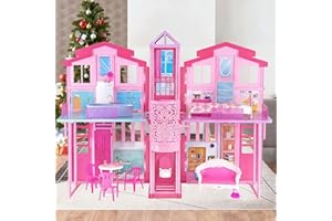 YELLOW RIVER Large Doll House W/Elevator, Foldable Dollhouse Playhouse with Spacious Rooms & Big Furnitures, Girls Dolls House Toys Gifts for Kids Ages 3+