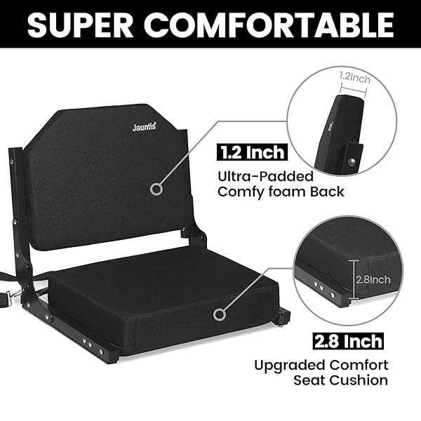 JAUNTIS STADIUM SEATS FOR BLEACHERS, BLEACHER SEATS WITH ULTRA PADDED COMFY FOAM BACKS AND CUSHION, WIDE PORTABLE STADIUM CHAIRS WITH BACK SUPPORT AND SHOULDER STRAP