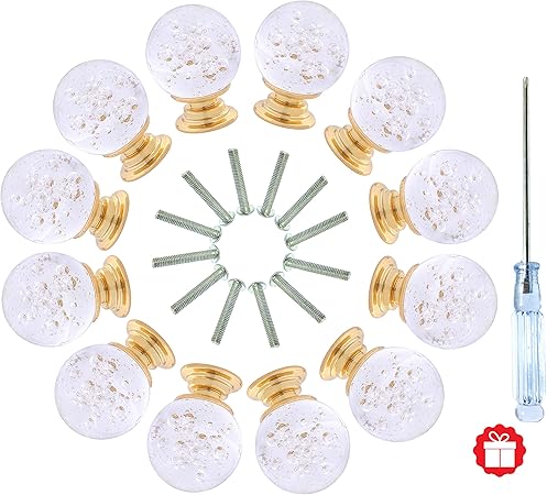 Anjuu 12 Pcs 30mm Round Shape Bubble Crystal Glass Cabinet Knobs