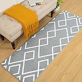 Rtizon Soft Runner Rug, 2x6Ft Moroccan Non-Slip Carpet for Bedroom, Geometric Small Area Rugs with Memory Foam for Living Room Office Bedside Dorm Hallway, Grey and White
