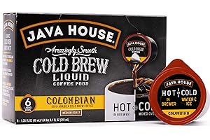 JAVA HOUSE Cold Brew Coffee, Colombian Medium Roast Coffee Concentrate Liquid Pods - 1.35 Fluid Ounces (6 Count) Enjoy Hot Or Iced…