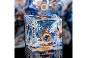 ARUOHHA Sharp Edge Dice Blue DND Resin Dice Set, 7PCS Translucent Handmade D and D Dice Dungeons and Dragons RPG Polyhedral Dice Set with Gift Box Glitter Inclusions D&D Dice Set