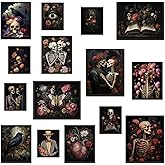 TRAMIN Romantic Gothic Wall Art, Goth Wall Art Prints, Dark Raven Skull Poster, Floral Gothic Decor For Bedroom, Moody Halloween Decor Aesthetic Picture for Home (Unframed)
