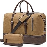 FENGDONG Weekender Bag Large Overnight Bag for Men Women Tote with Shoe Compartment Canvas Carry on Luggage Bag Travel Duffel Bag Brown