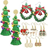 7 Pairs Christmas Earrings for Women Christmas Wreath Jingle Bells Earrings Christmas Tree Snowflakes Deer Dangle Earrings Holiday Jewelry for Women Gifts