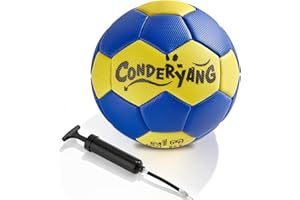 Conderyang Handball Ball with Pump Needle PU Blue and Yellow Hand Ball Balls Single Handball Attractive and Durable Design for Youth League Game Training Practice