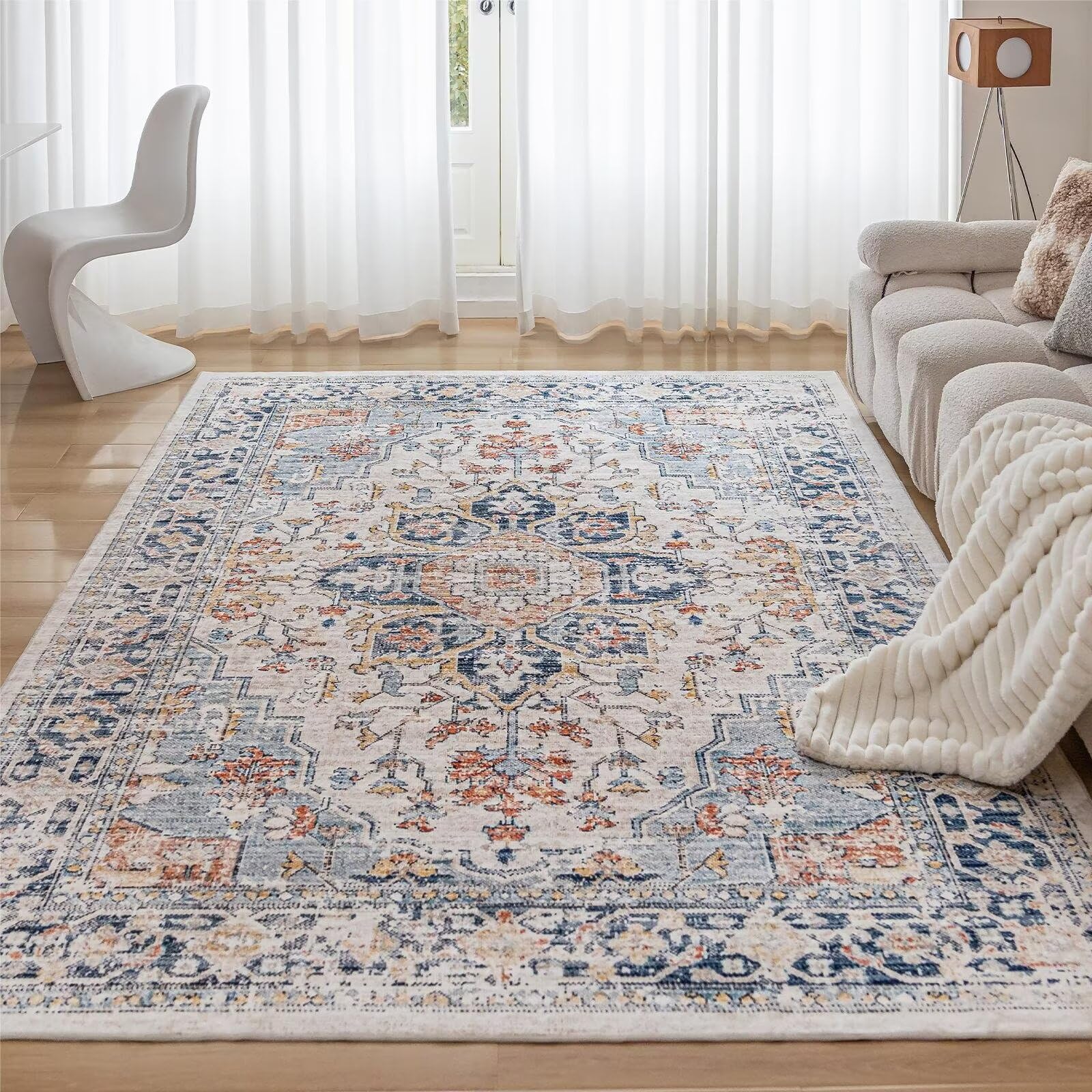 CHOSHOME Machine Washable Rugs for Living Room Large Vintage Area Rugs for Bedroom Short Pile Rugs Non Slip Carpet Traditional Soft Oriental Rug for Kitchen Dining 120x170cm Multicolour Faux Wool Rug