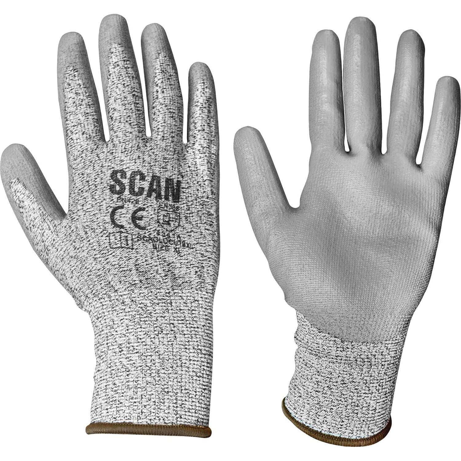 Scan SCAGLOCUT3XL Grey PU Coated Cut Resistant Cut 3 Gloves - Size 10 XL