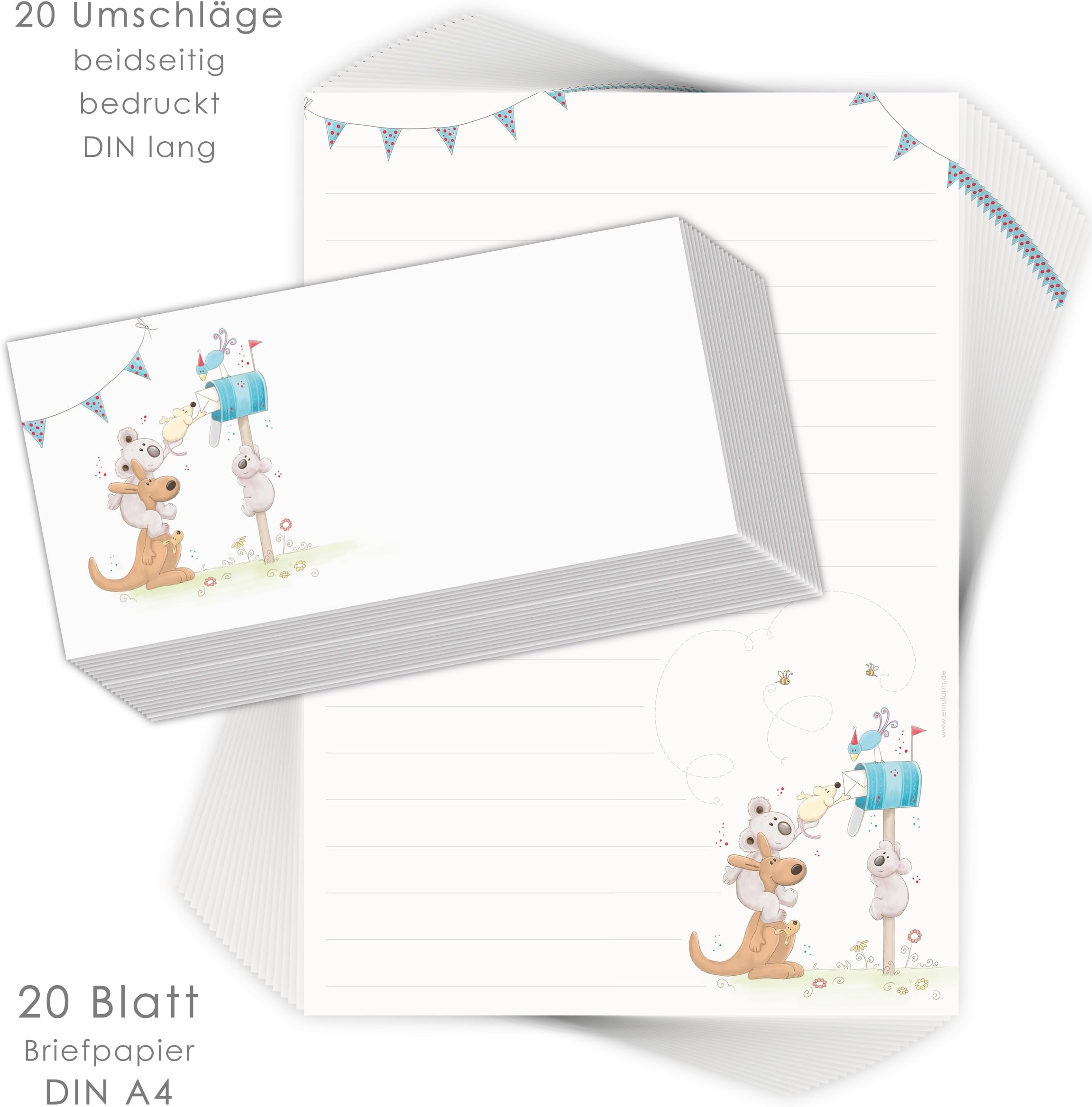 Letter paper set for children, "Post fur dich", 20 lined sheets, DIN A4, includes 20 printed envelopes, children's writing paper, girls and boys