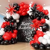 PTGOLUO Red and Black Balloon Arch Garland Kit 153pcs with Star, 22 18 12 10 5in Different Size Red and Black White Latex Balloons for Birthday Graduation Racing Car Poker Card Party Decoration